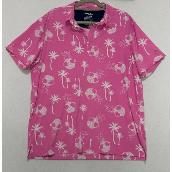 Birdie Bound Golf Polo Shirt Men's Size XLarge Pink Pineapple With Sunglasses - Picture 1 of 10